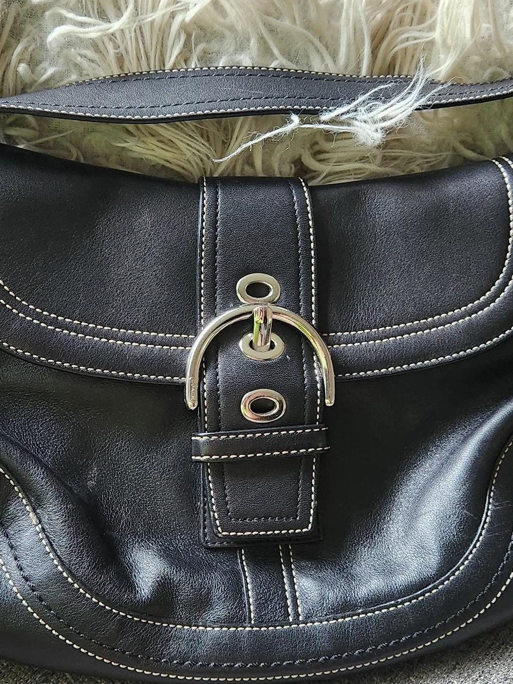 Coach Black Leather Soho Shoulder Bag with Silver-Tone Buckle